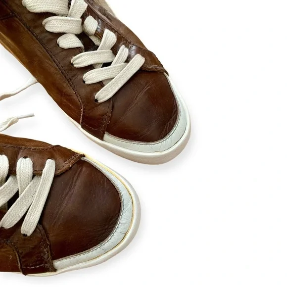 Frye Dylan Vintage Distressed Leather Brown Cream Sneakers Size 6.5 - Picture 5 of 12